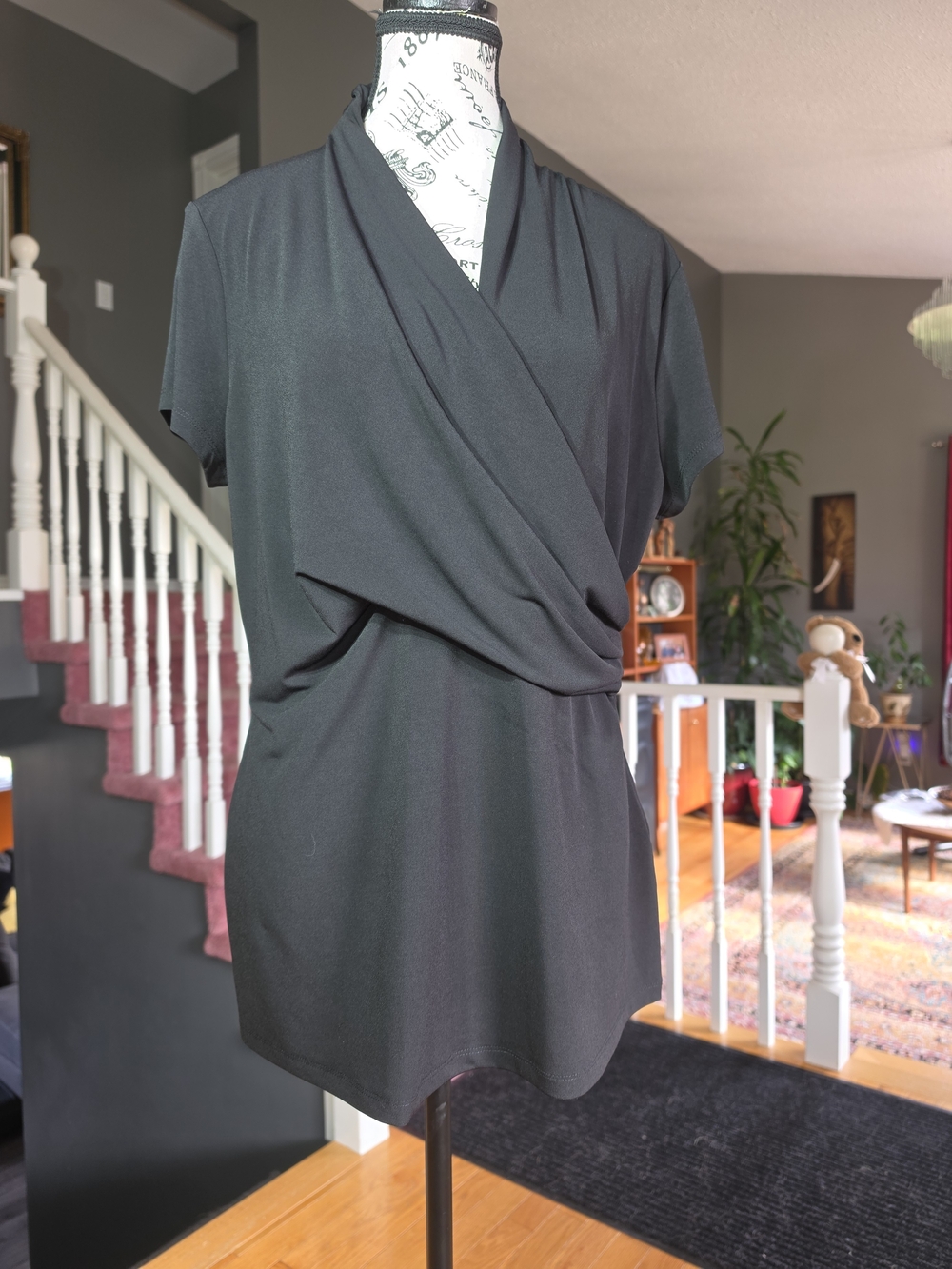 DKNY Black Draped Crossover Blouse